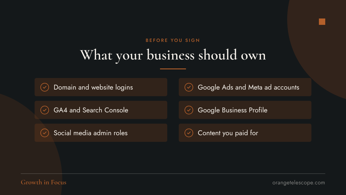 Checklist of accounts a business should own when hiring a digital marketing agency in Mumbai